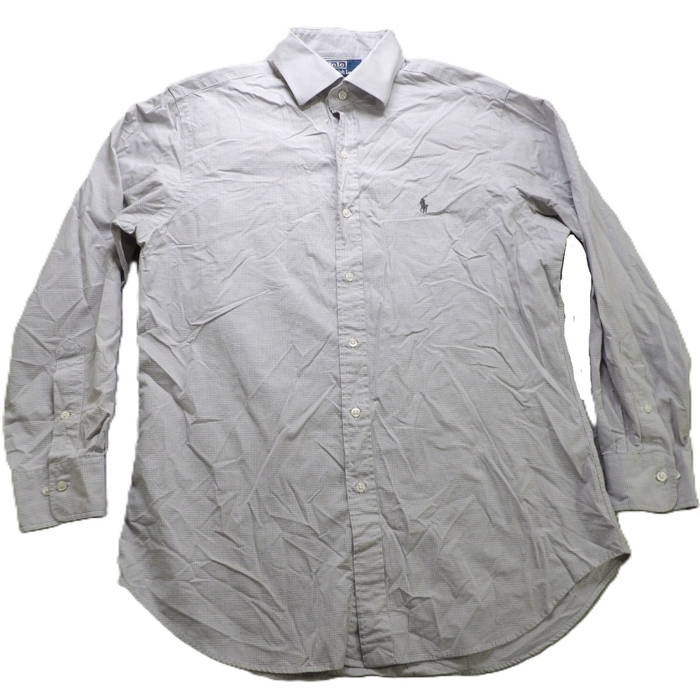 VTG Polo Ralph Lauren Regent BD Shirt Men 16 32/33 Gray Gingham Pony Cotton LS